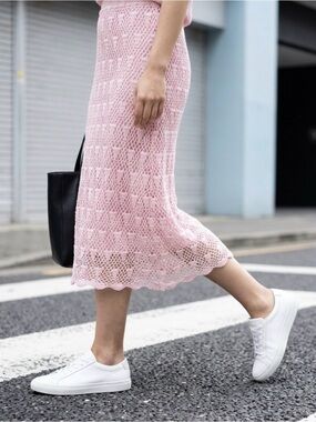 Elegant Vintage  Party Contemporary Pink Crochet  midi skirt